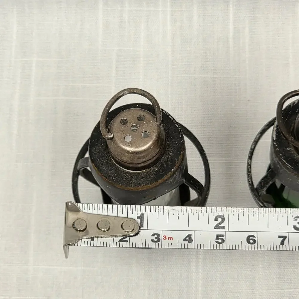 Vintage Miniature Lanterns Glass Metal Set of 2 Clear Green Rustic Decor